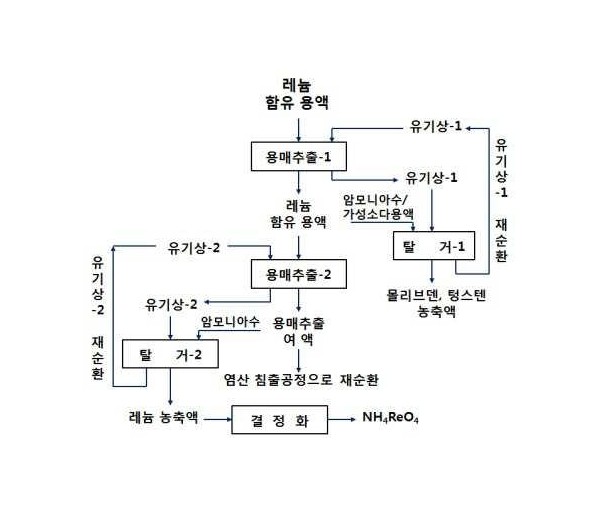 용매추출에 의한 레늄함유 용액으로부터 레늄의 선택적인 분리방법
